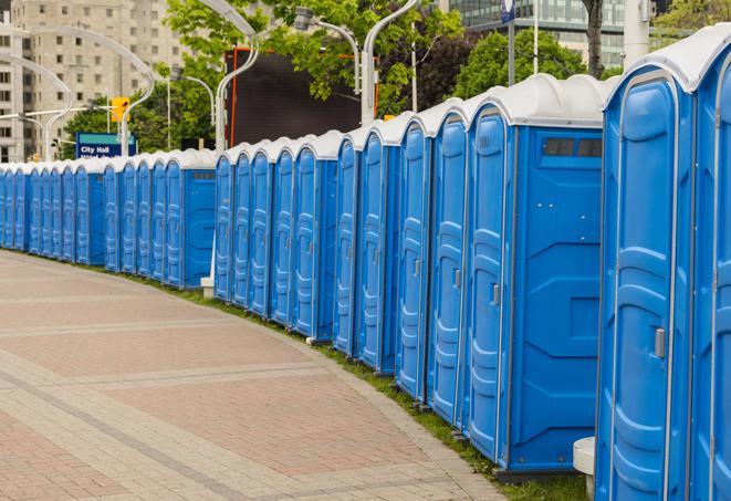 colorful portable restrooms available for rent at a local fair or carnival in Green Pond SC